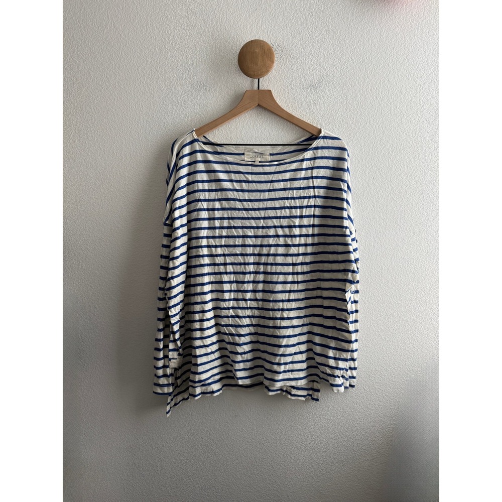 The Great. Striped Long Sleeve Boat Neck Cotton Top Size 3 (Large) *Holes*